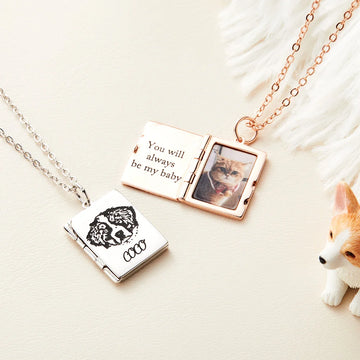 Custom Pet Portrait Book Locket Necklace