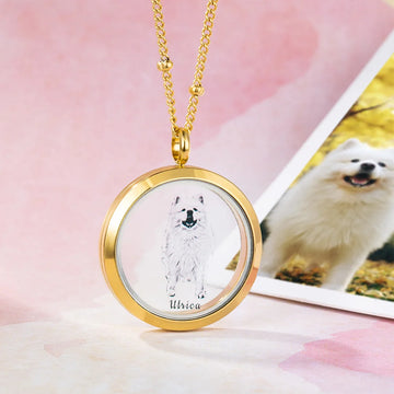 Personalized Pet Fur Keepsake Necklace with Portrait
