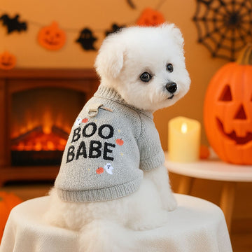 Embroidered Pumpkin Ghost Pet Sweater: Halloween Dog Cat Pullover