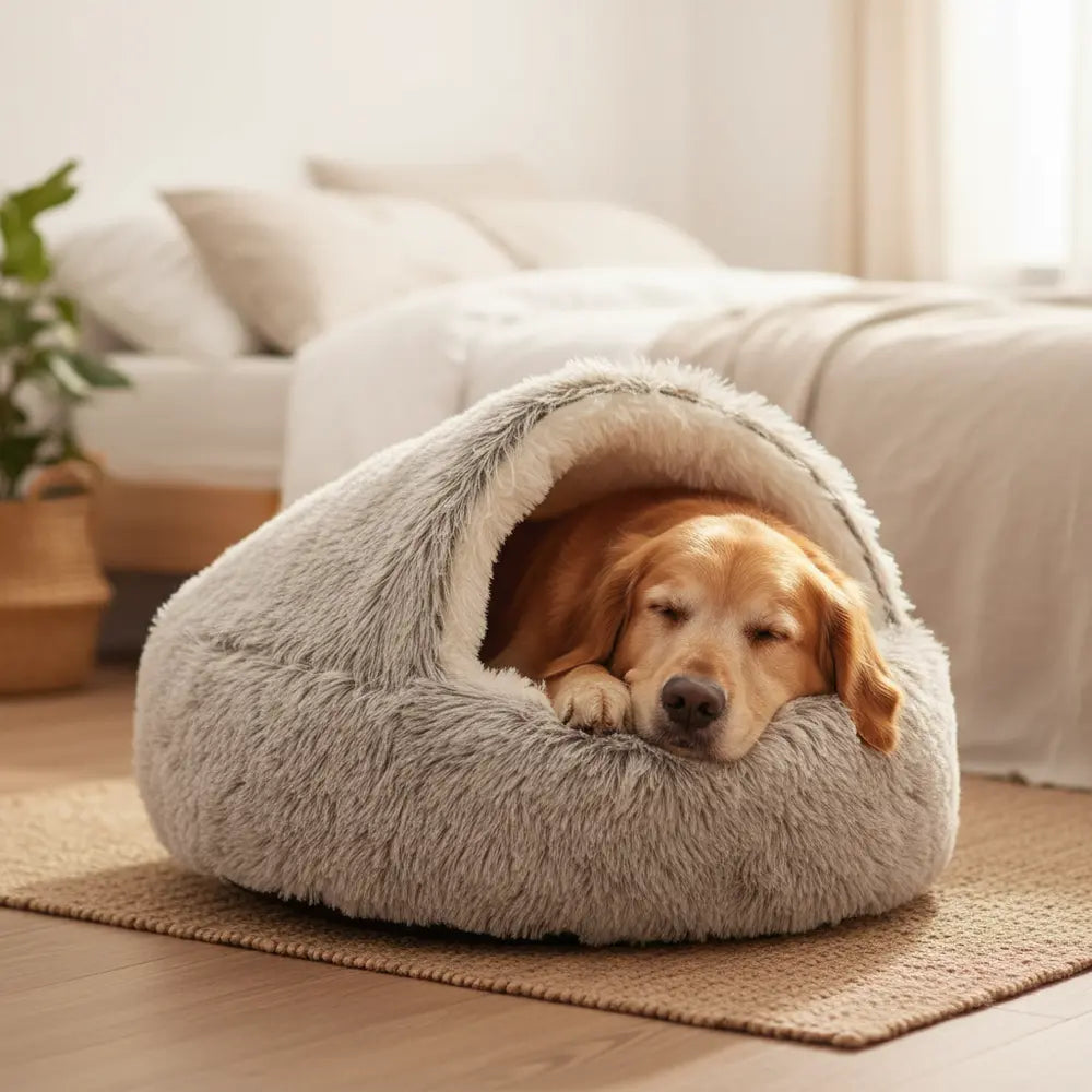 Cave-Style Pet Bed with Hooded Cover