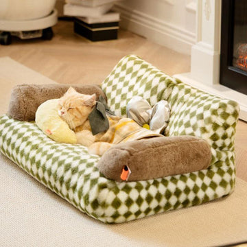 New Large Retro Diamond Grid Cat Bed Couch Sofa