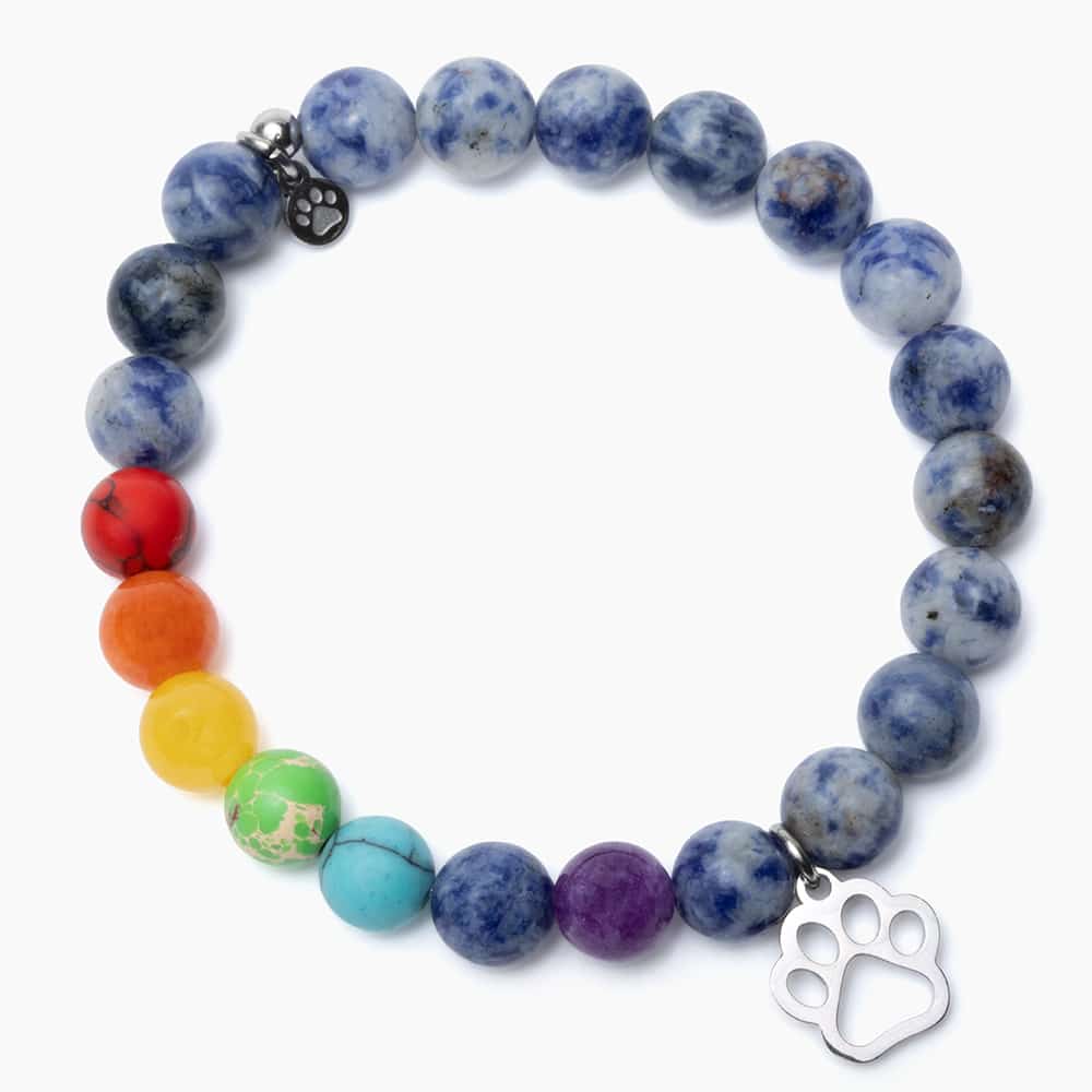 Cat Beaded Bracelet- Rainbow Bridge Blue Spot Jasper & Crystal Stone