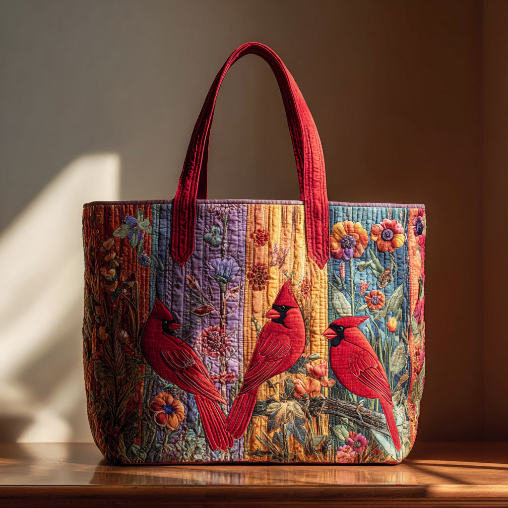 Three Cardinals Quilted Tote Bag