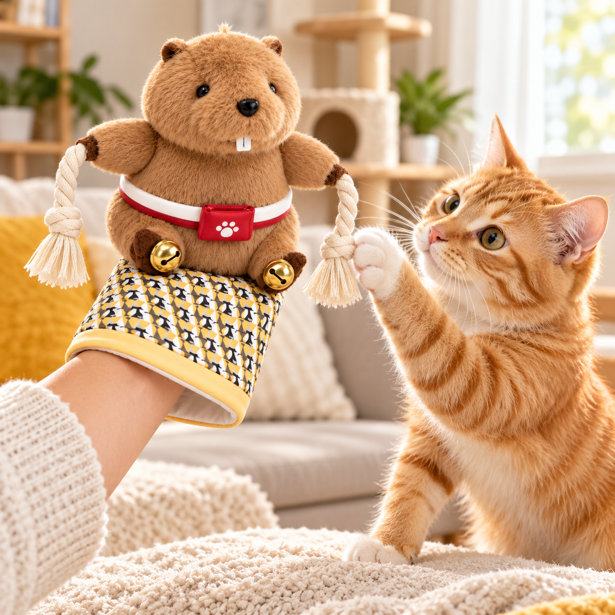 Cat Wrestling Glove Toy – Interactive Plush Hand Puppet for Cats