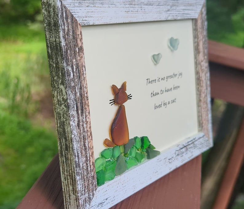 Cat Sea Glass Art -Unique Gift for Cat Lover