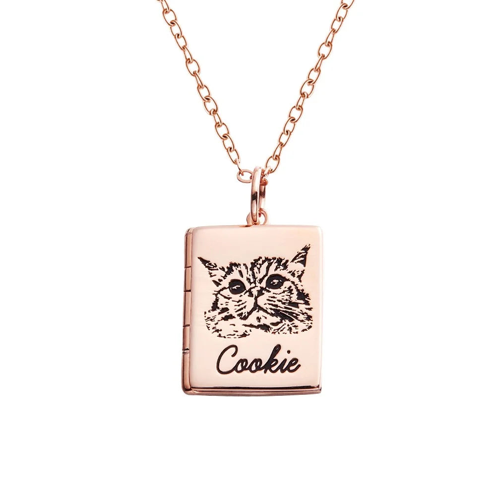 Custom Pet Portrait Book Locket Necklace