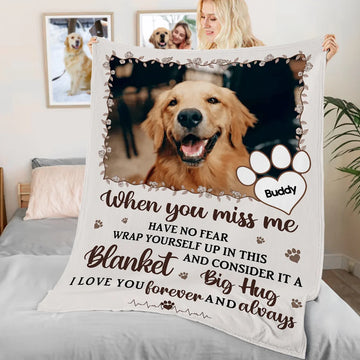 Personalized Miss Me No Fear Paw Print Soft Throw Blanket with Pet Photo and Name