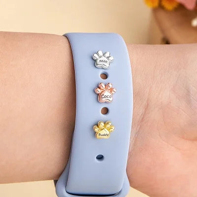 Personalized Name Bubble Pet Paw Print Watch Band Charm