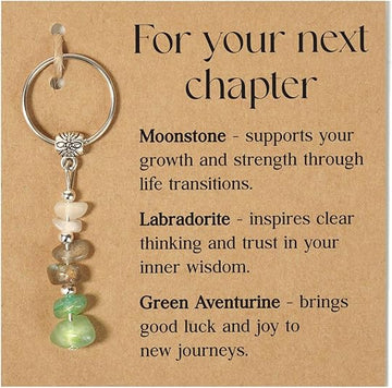 For Your Next Chapter – Crystal Keychain Graduation Gift for Her.  Strength, Wisdom & Good Luck