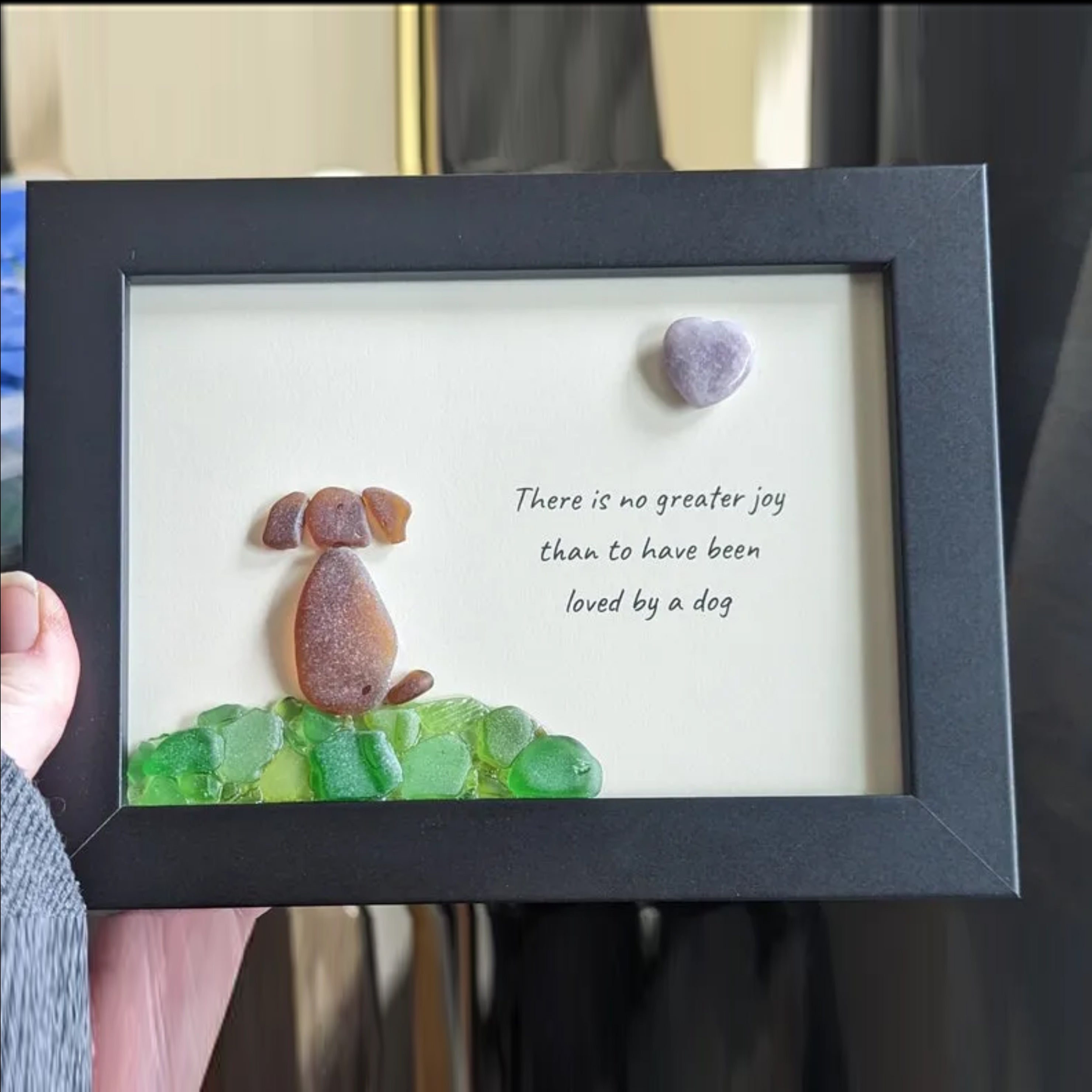 Sea Glass Art Dog Pebble Art Gift for Dog Lovers Unique Gift