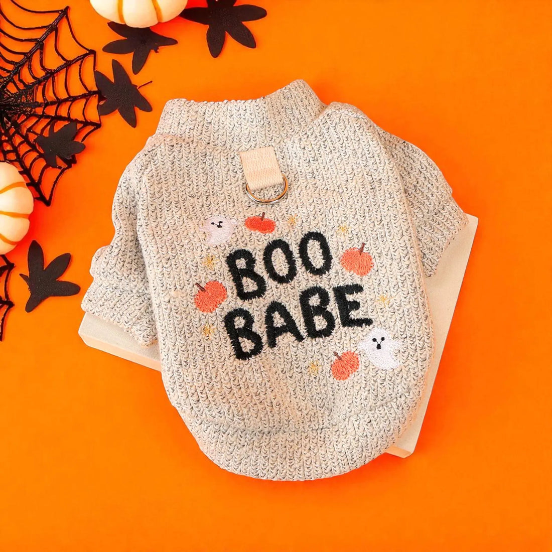 Embroidered Pumpkin Ghost Pet Sweater: Halloween Dog Cat Pullover