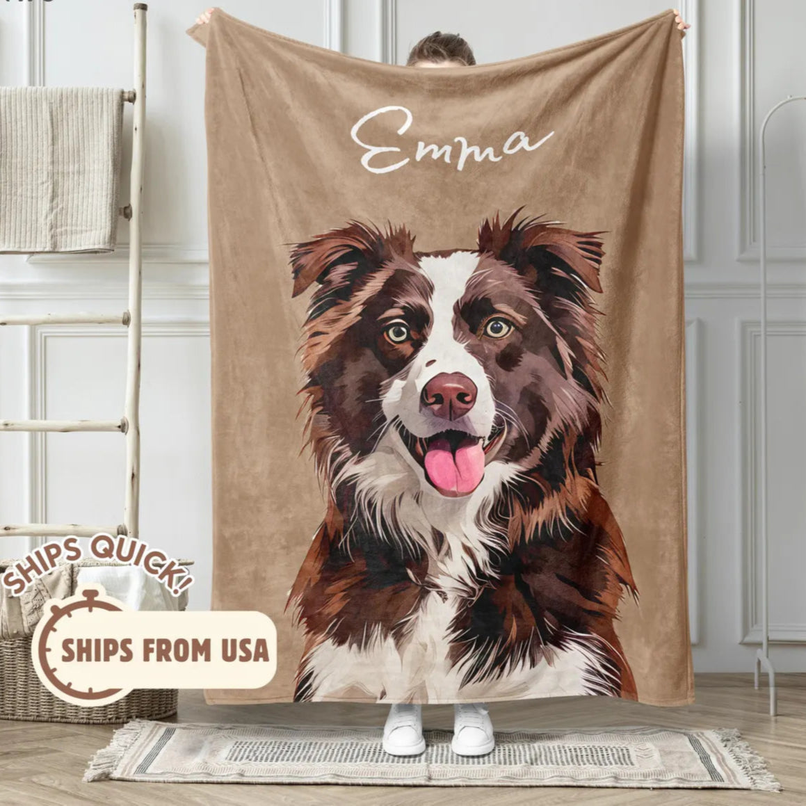 Custom Pet Blanket Using Pet Photo + Name