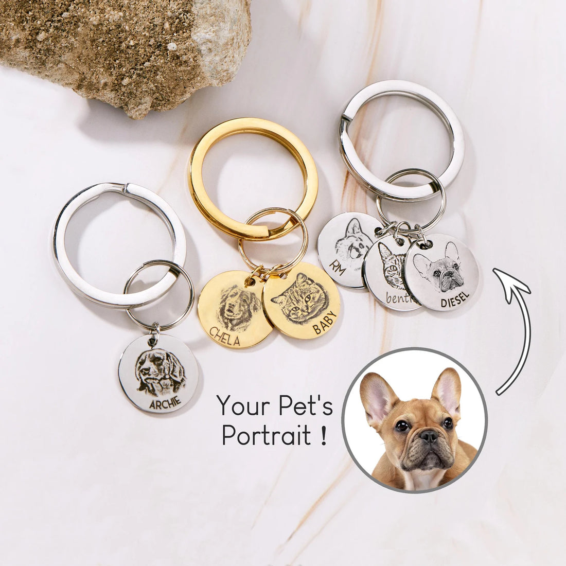 Custom Engraved Pet Portrait Keychain