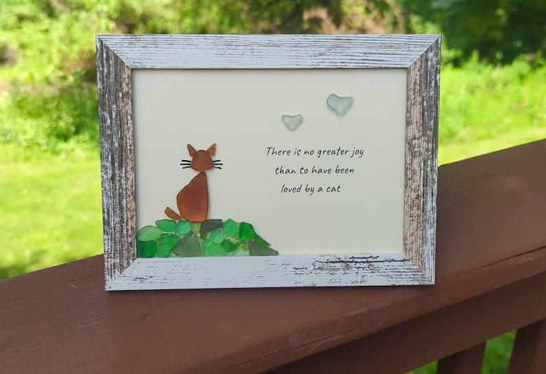 Cat Sea Glass Art -Unique Gift for Cat Lover