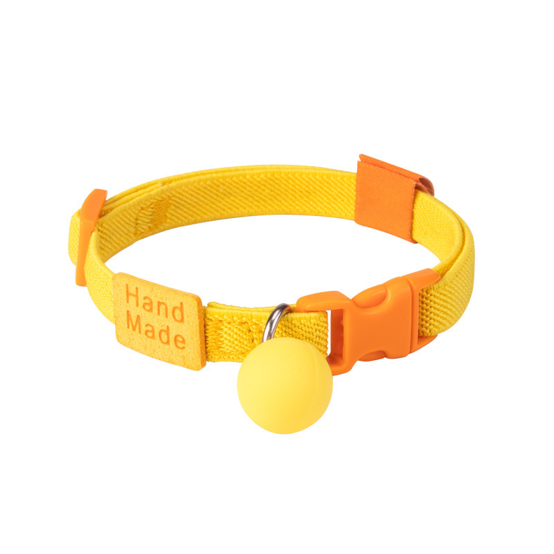 Bright Handmade Adjustable Pet Collar with Bell – Soft Yellow Cotton Dog & Cat Collar