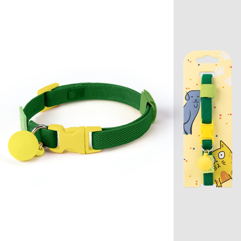 Bright Handmade Adjustable Pet Collar with Bell – Soft Yellow Cotton Dog & Cat Collar
