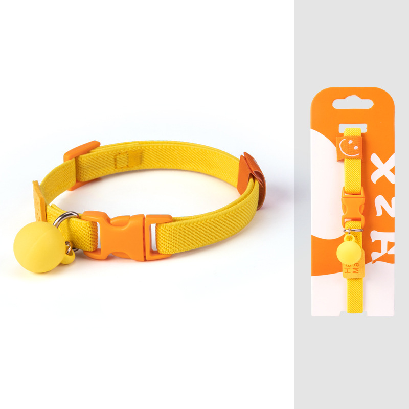 Bright Handmade Adjustable Pet Collar with Bell – Soft Yellow Cotton Dog & Cat Collar