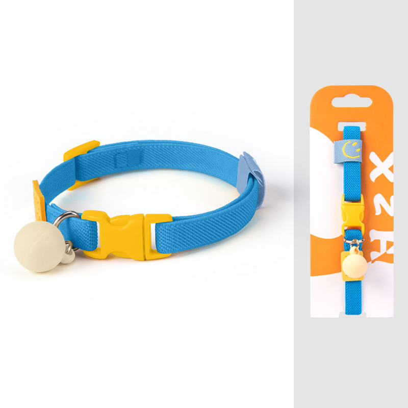Bright Handmade Adjustable Pet Collar with Bell – Soft Yellow Cotton Dog & Cat Collar