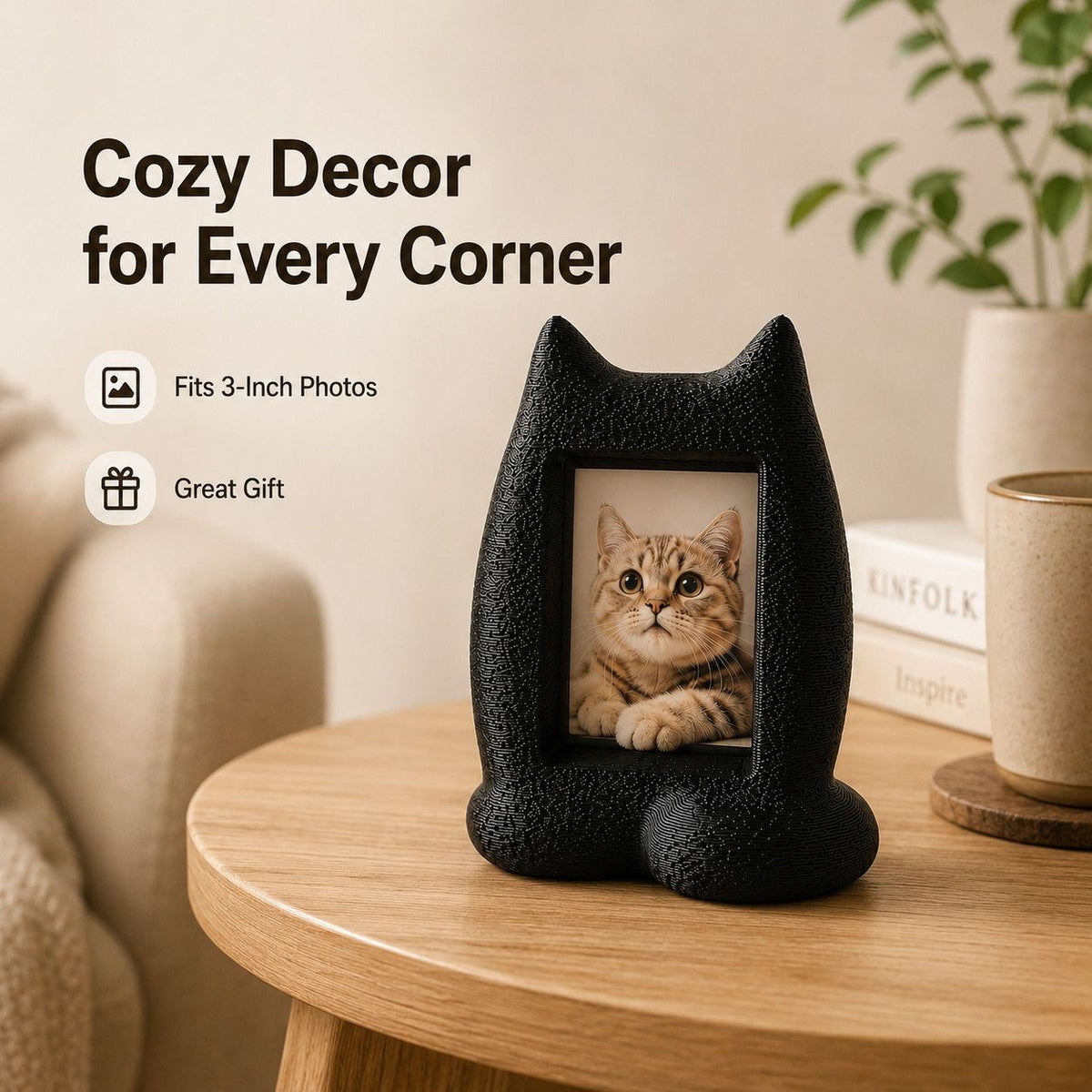 3D Printed Cat Photo Frame – Cute Desk Decor for Cat Lovers