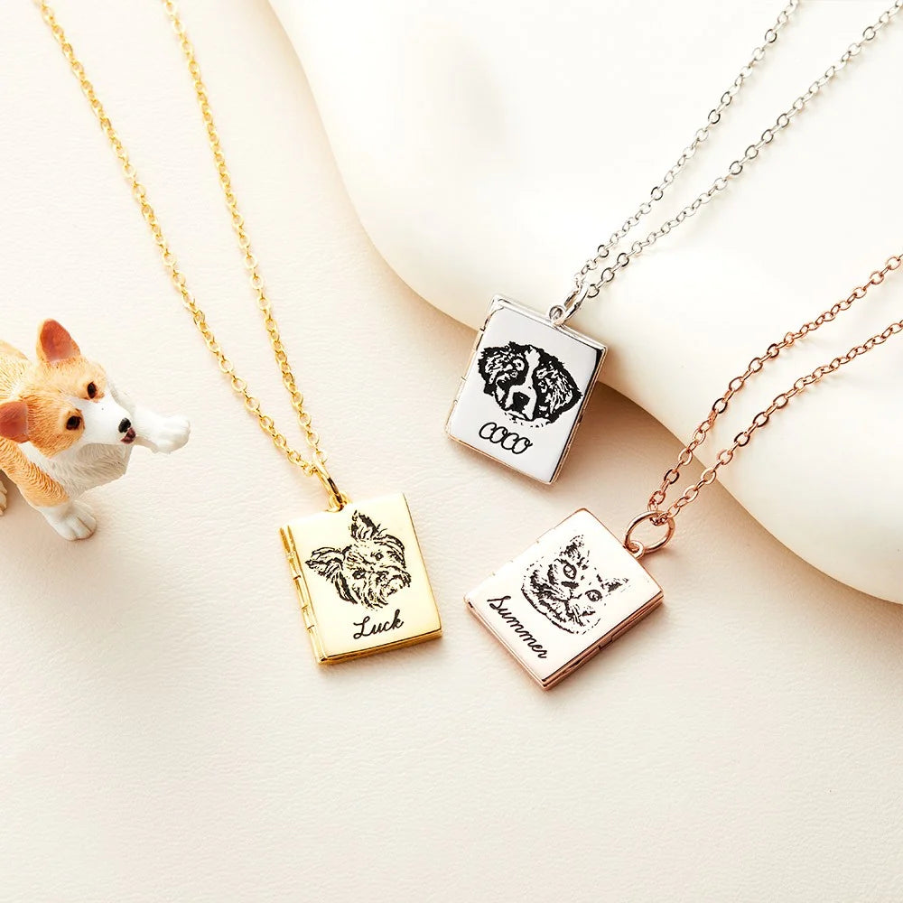 Custom Pet Portrait Book Locket Necklace