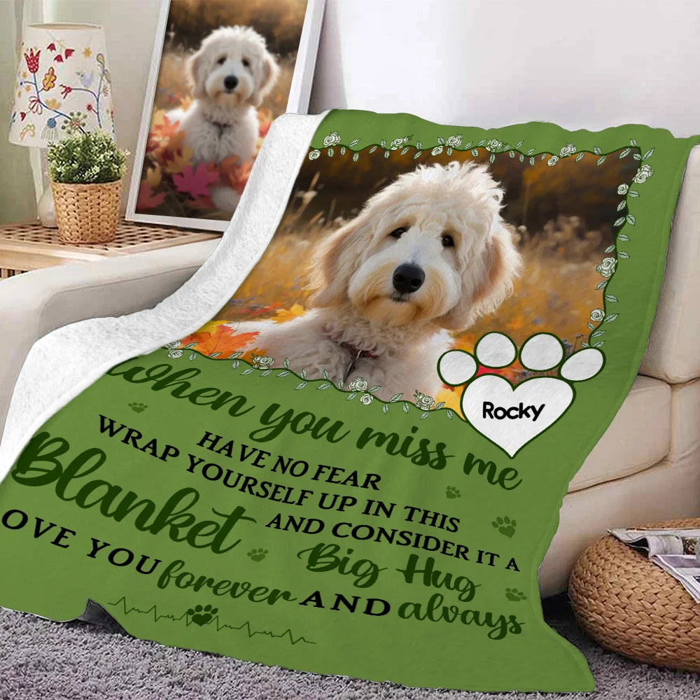 Personalized Miss Me No Fear Paw Print Soft Throw Blanket with Pet Photo and Name