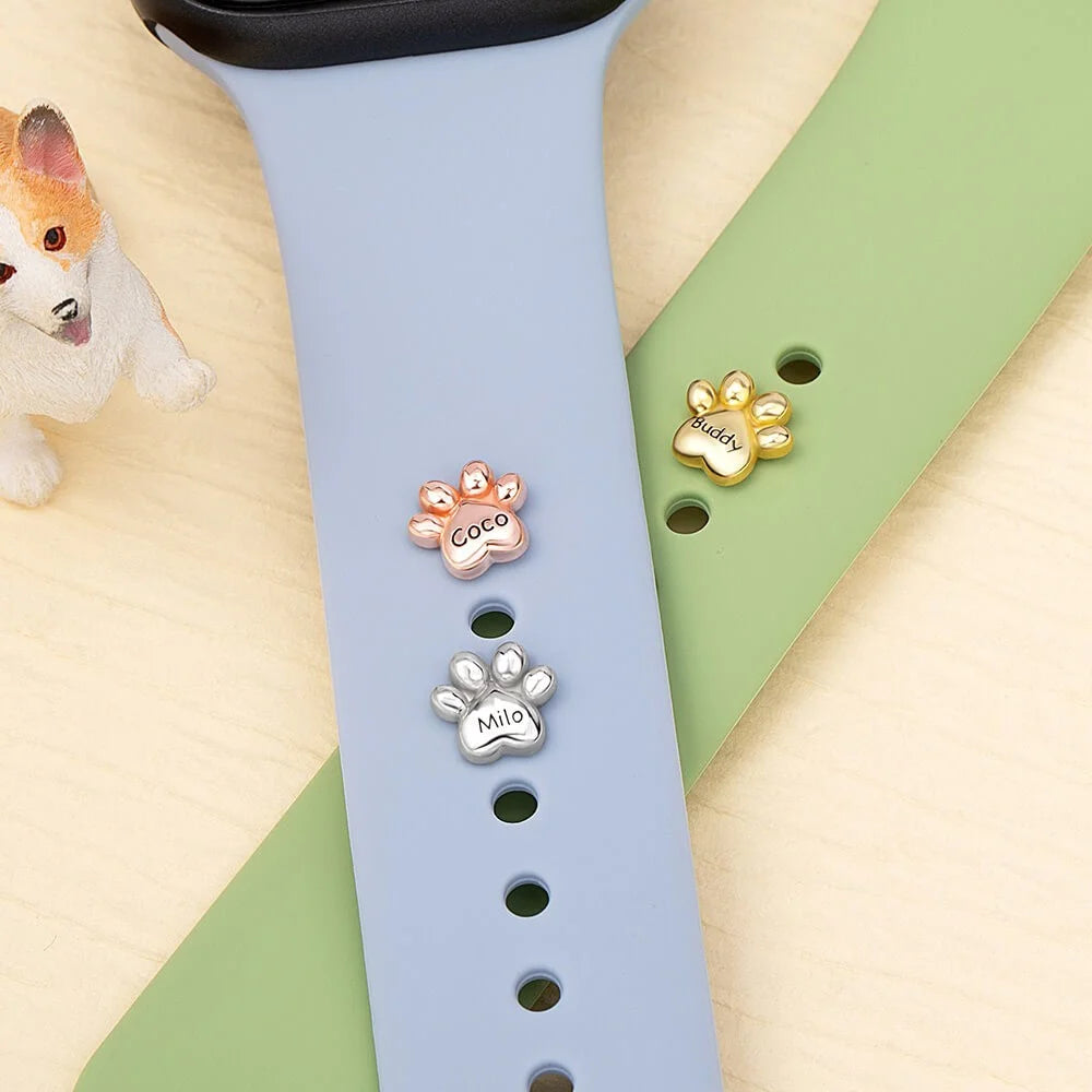 Personalized Name Bubble Pet Paw Print Watch Band Charm