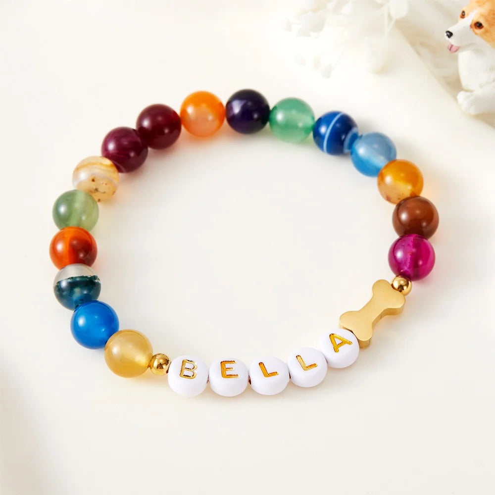 Personalized Pet Name Dog Bone Beaded Bracelet