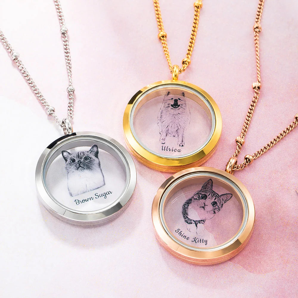 Personalized Pet Fur Keepsake Necklace with Portrait