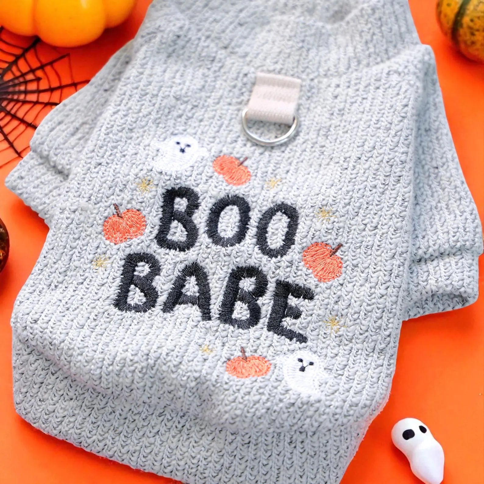 Embroidered Pumpkin Ghost Pet Sweater: Halloween Dog Cat Pullover