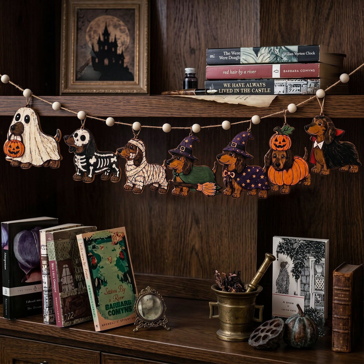 Halloween Dachshund Wooden Garland Spooky Pet Dog Decor