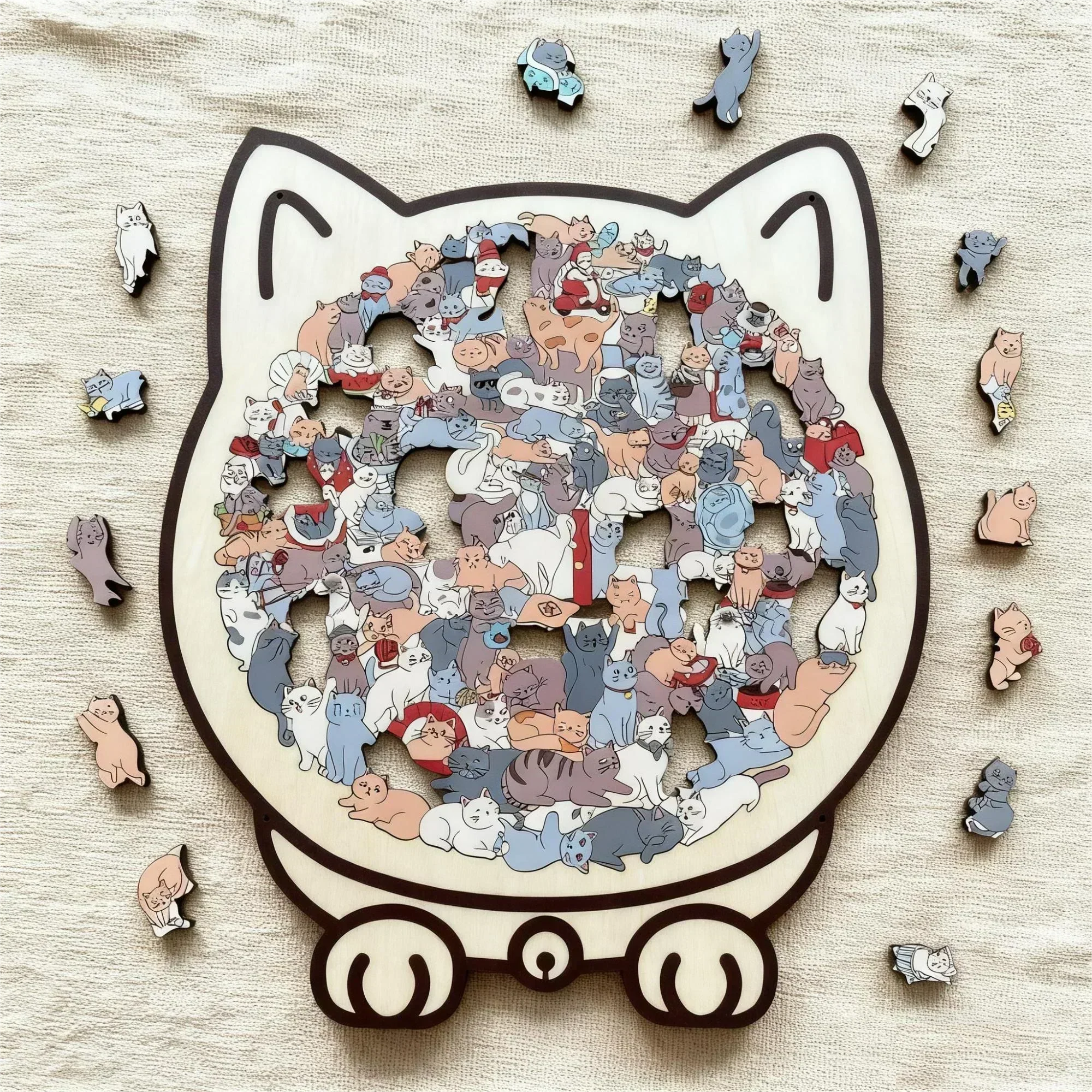 Morandi Cat Shaped Wooden Jigsaw Puzzle – 135 Pieces
