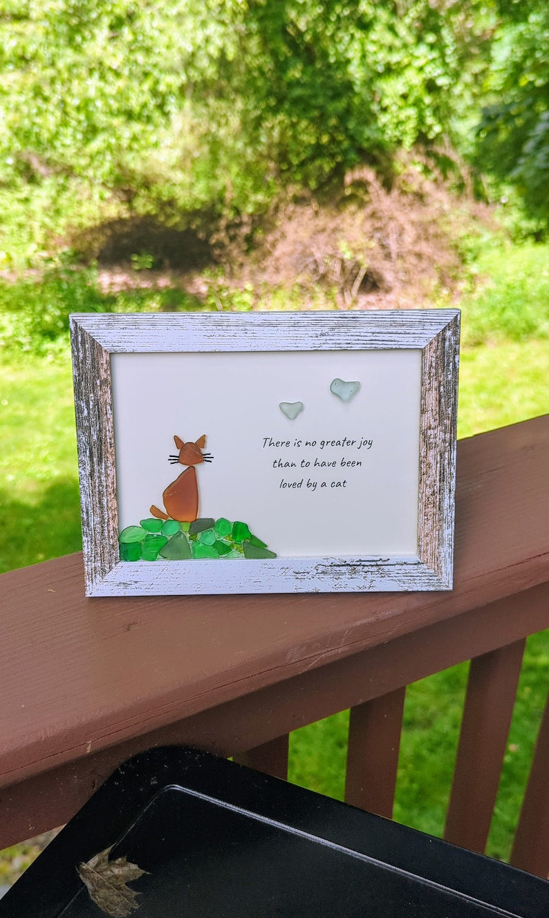 Cat Sea Glass Art -Unique Gift for Cat Lover
