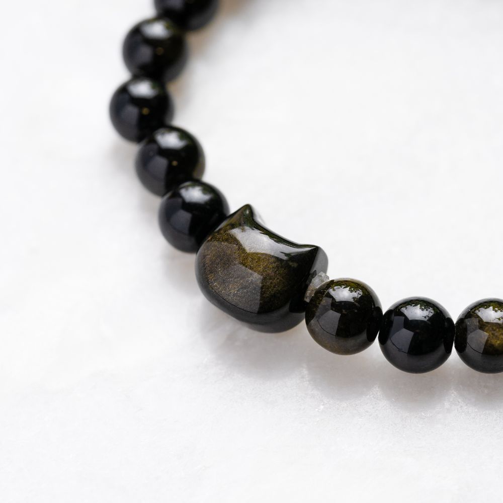 Black Cat Chakra “Power of 23” Positive Energy Golden Obsidian Bracelet
