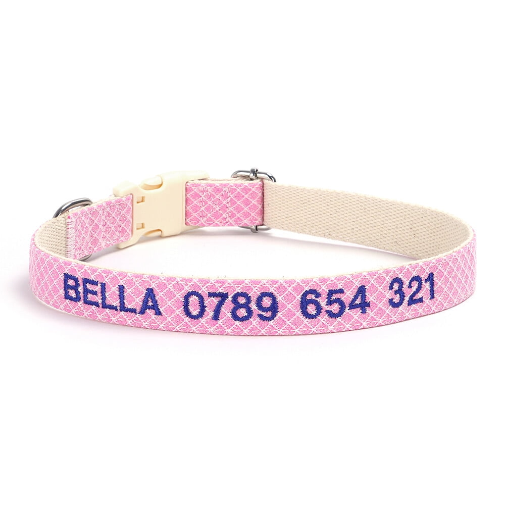 Personalized Embroidered Dog Collar – Adjustable Nylon with Custom Name & Number