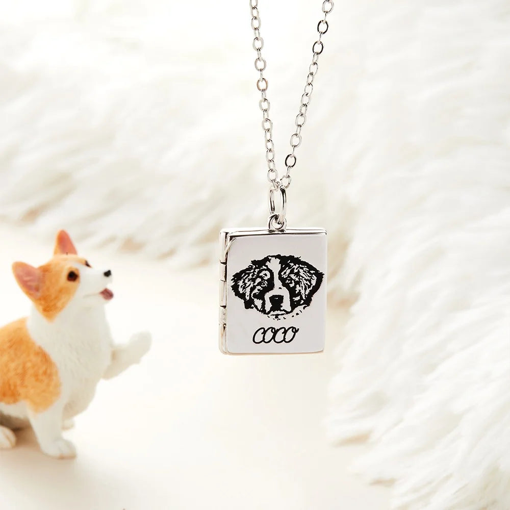 Custom Pet Portrait Book Locket Necklace