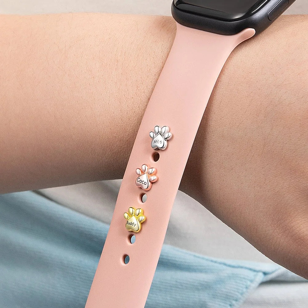 Personalized Name Bubble Pet Paw Print Watch Band Charm