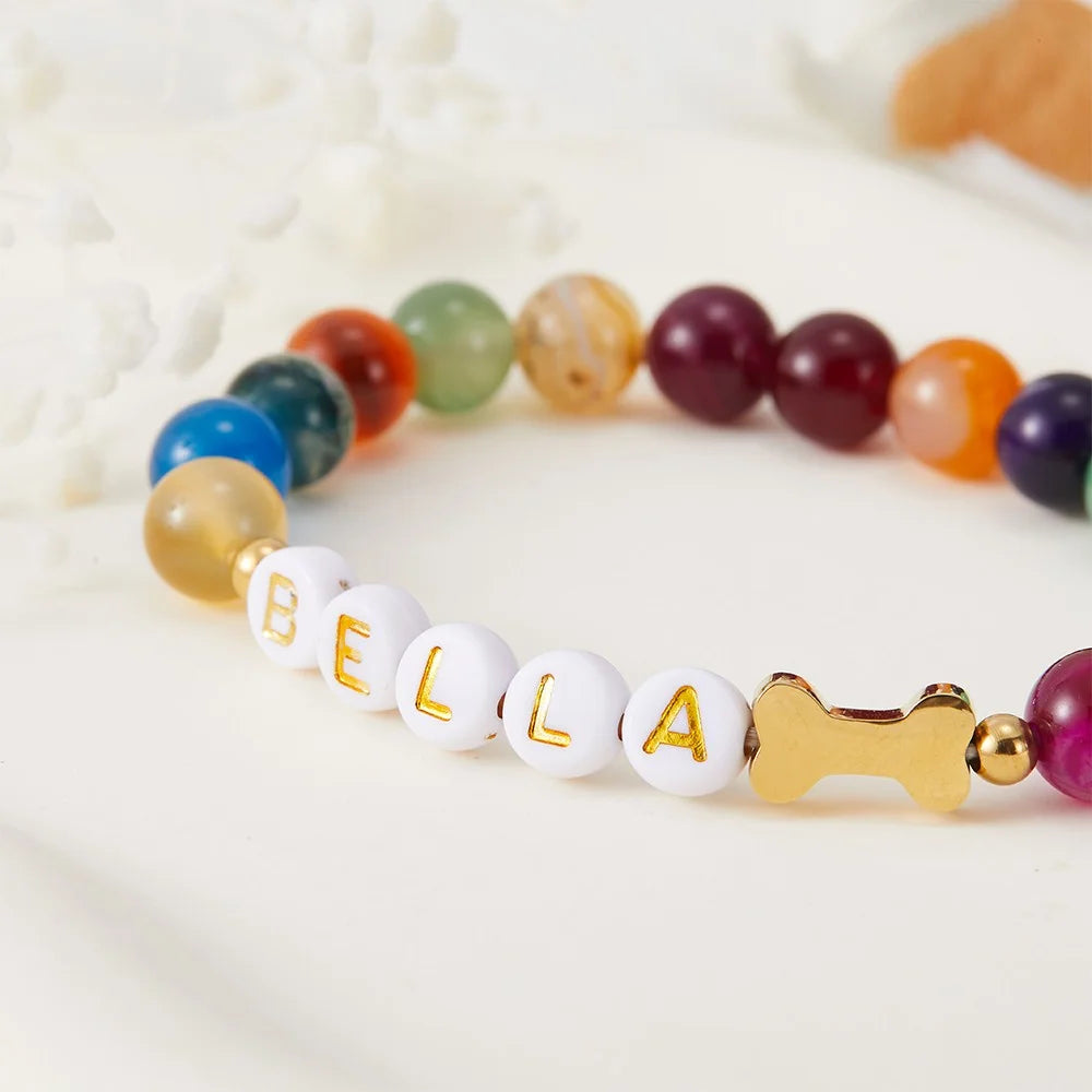 Personalized Pet Name Dog Bone Beaded Bracelet