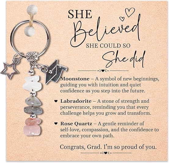 For Your Next Chapter – Crystal Keychain Graduation Gift for Her.  Strength, Wisdom & Good Luck