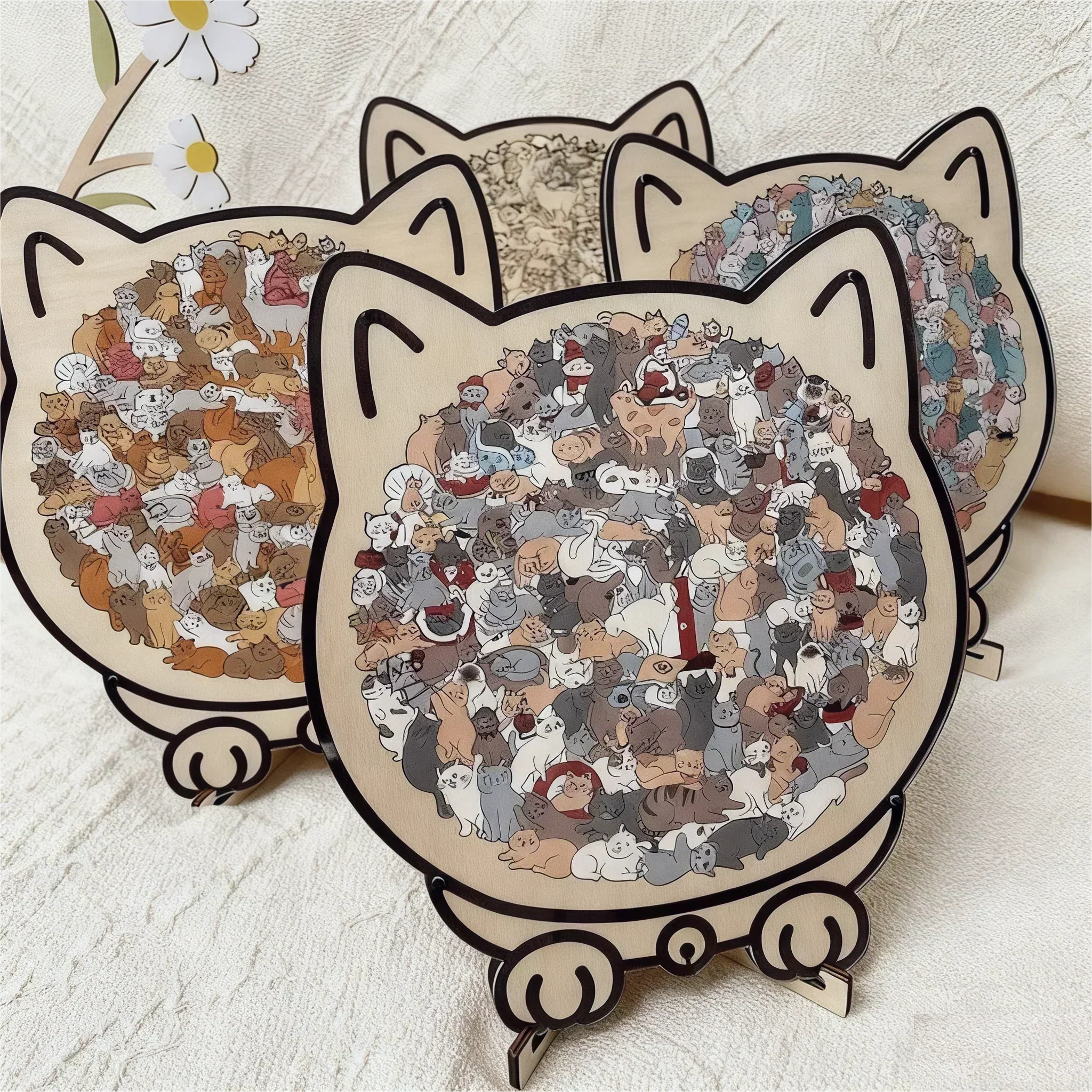 Morandi Cat Shaped Wooden Jigsaw Puzzle – 135 Pieces