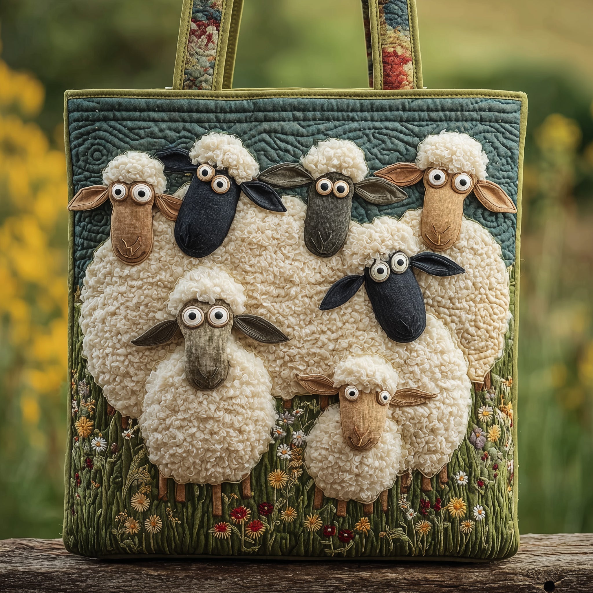 Whimsical Sheep Quilted Tote Bag