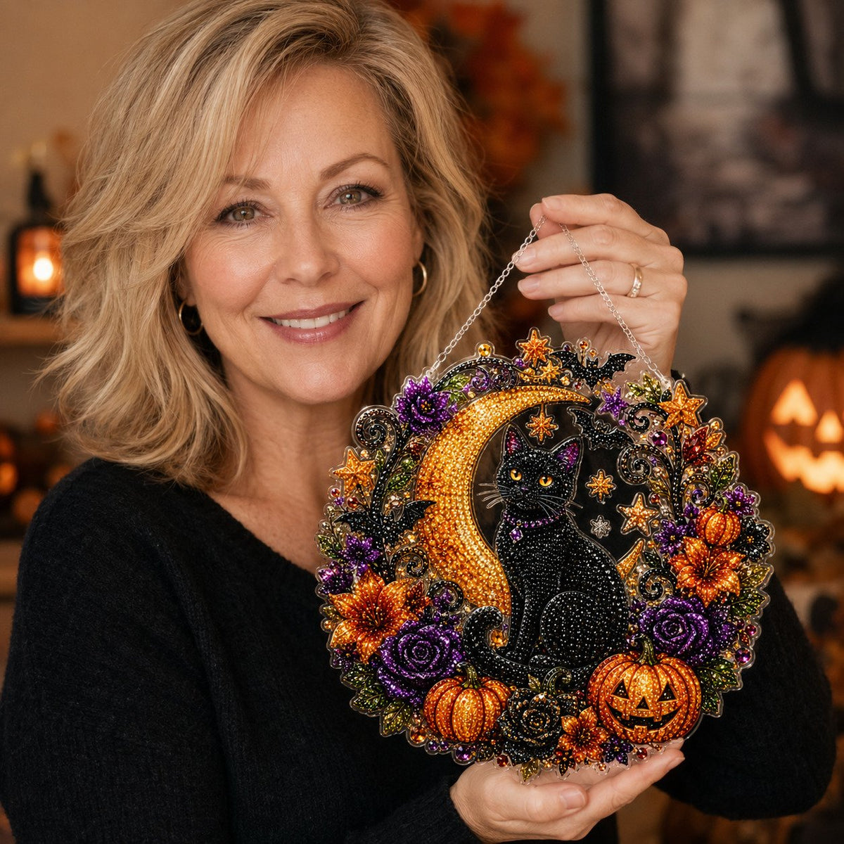 🎃Halloween Black Cat Moon Diamond Art Hanging Ornament Kit