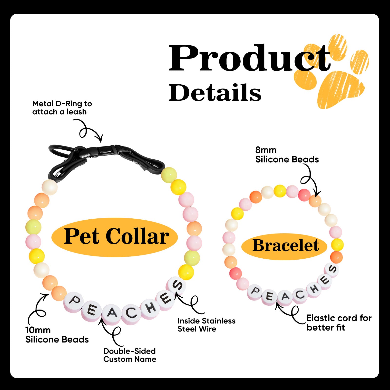 Personalized Beaded Pet Collar with Name