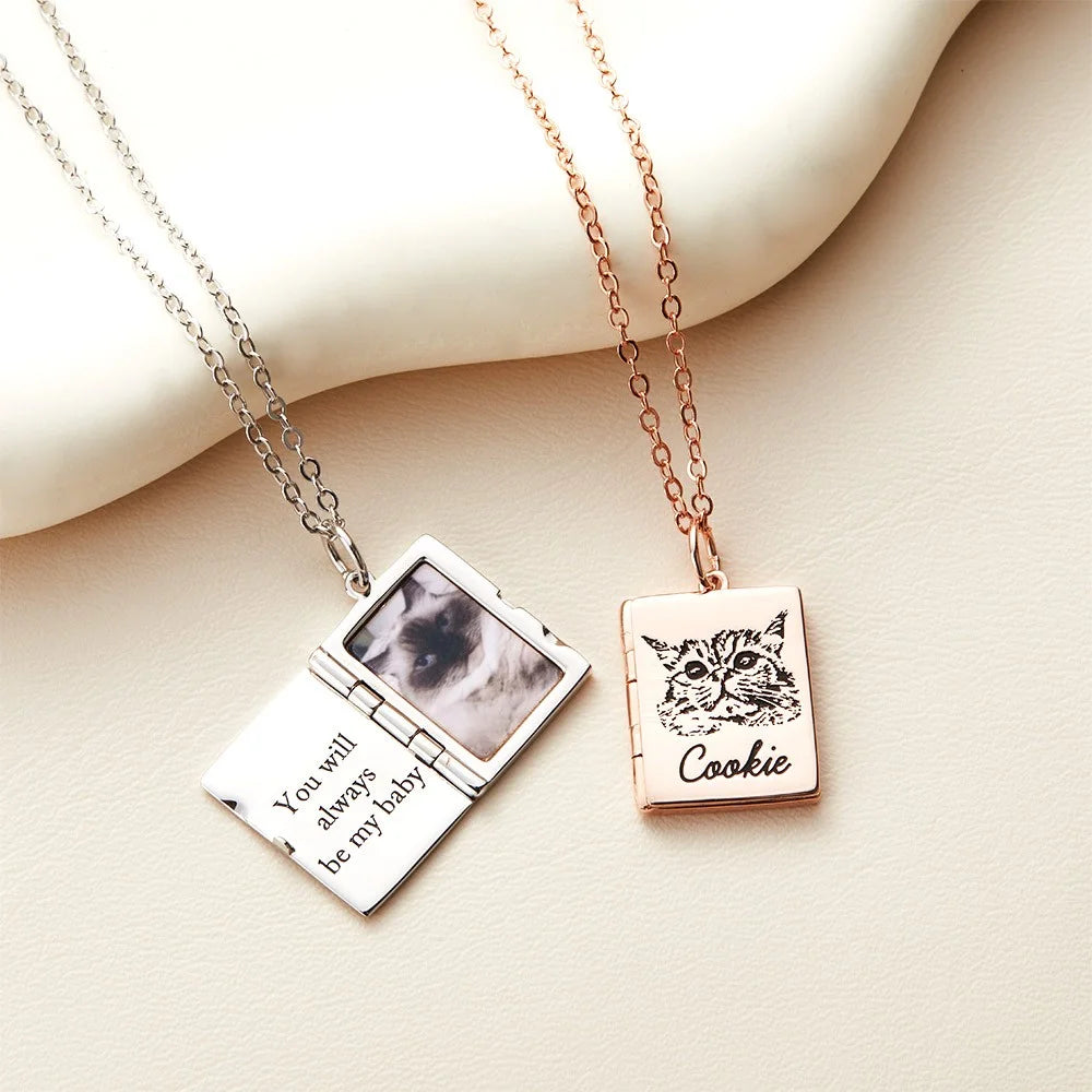 Custom Pet Portrait Book Locket Necklace