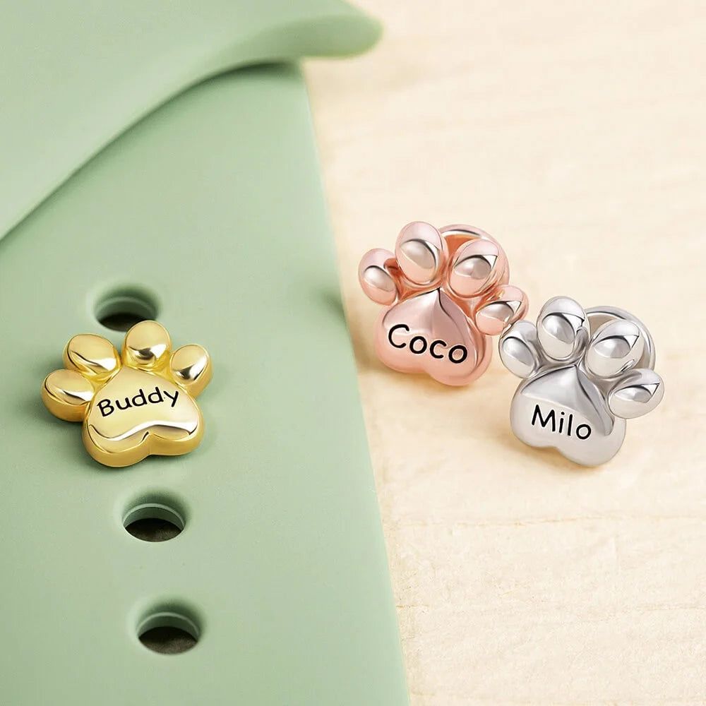 Personalized Name Bubble Pet Paw Print Watch Band Charm