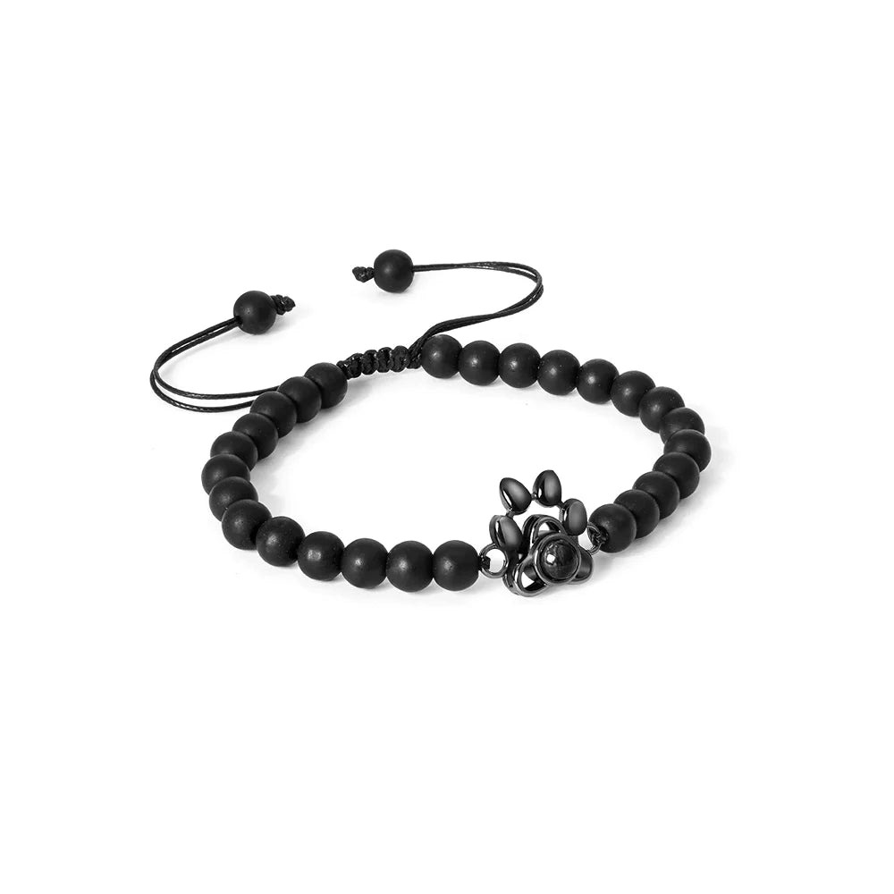 Custom Photo Projection Paw Print Tiger Eye Beaded Bracelet