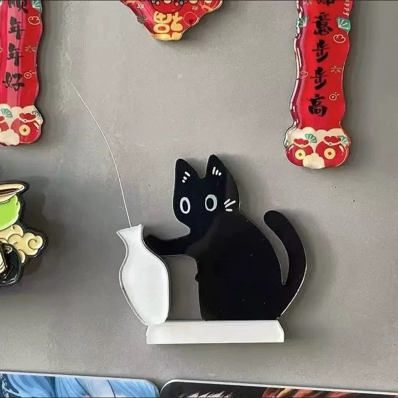 Multi-Functional Cat Fridge Magnet - Flower Vase & Pet Hair/Whisker Storage