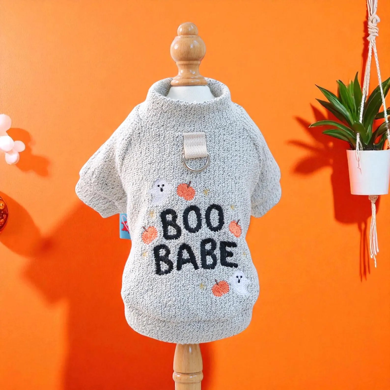 Embroidered Pumpkin Ghost Pet Sweater: Halloween Dog Cat Pullover