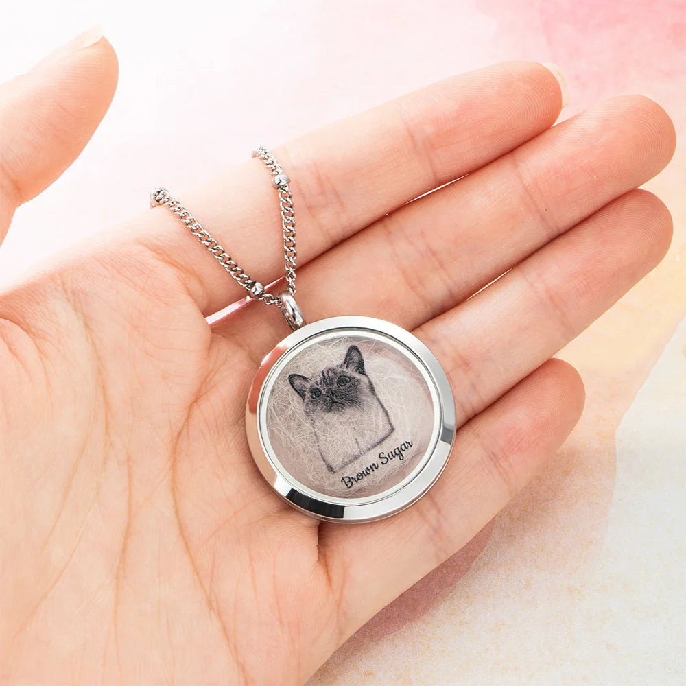 Personalized Pet Fur Keepsake Necklace with Portrait