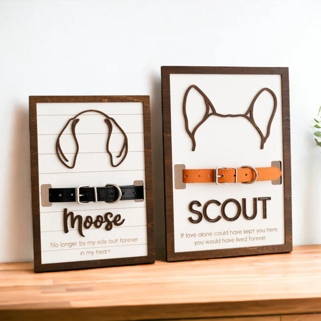 Boho Pet Memorial Decor Framed Dog Ear Drawing Keepsake