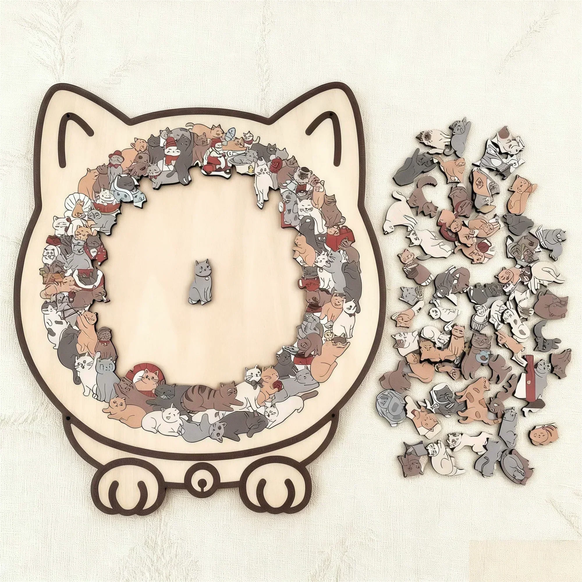 Morandi Cat Shaped Wooden Jigsaw Puzzle – 135 Pieces